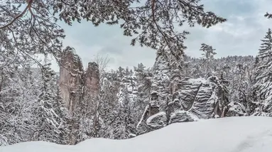 Krásy Adršpašsko-teplických skal v zimě.