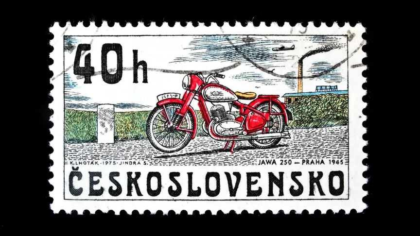 poštovní známka s Jawou