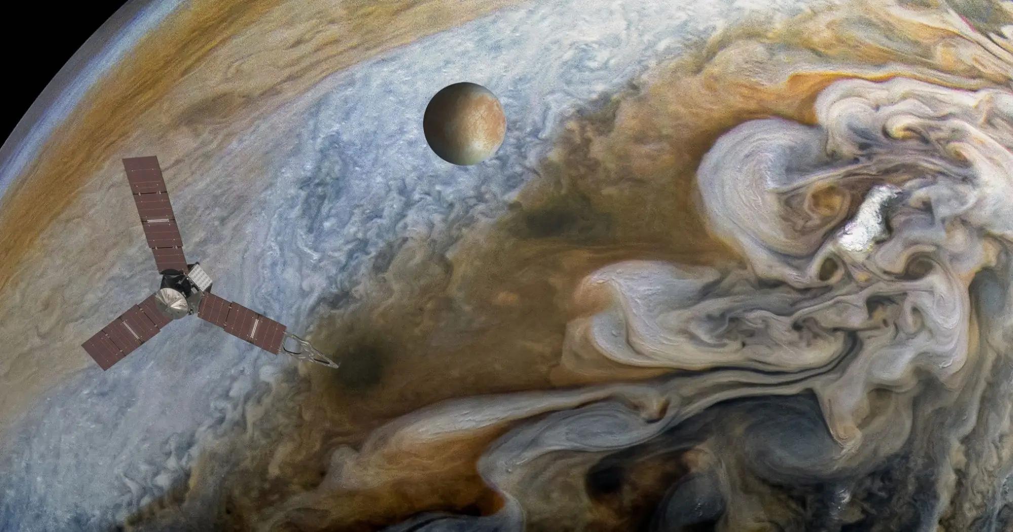 Planeta Jupiter a její měsíc Europa