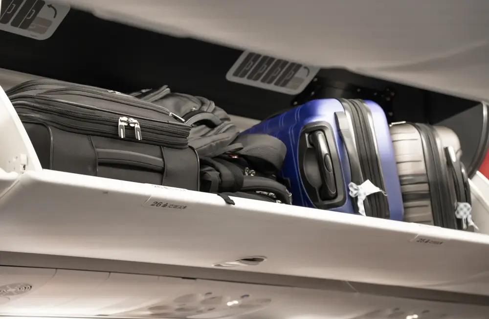 Příruční kufry se ukládají do přihrádek nad sedadly.