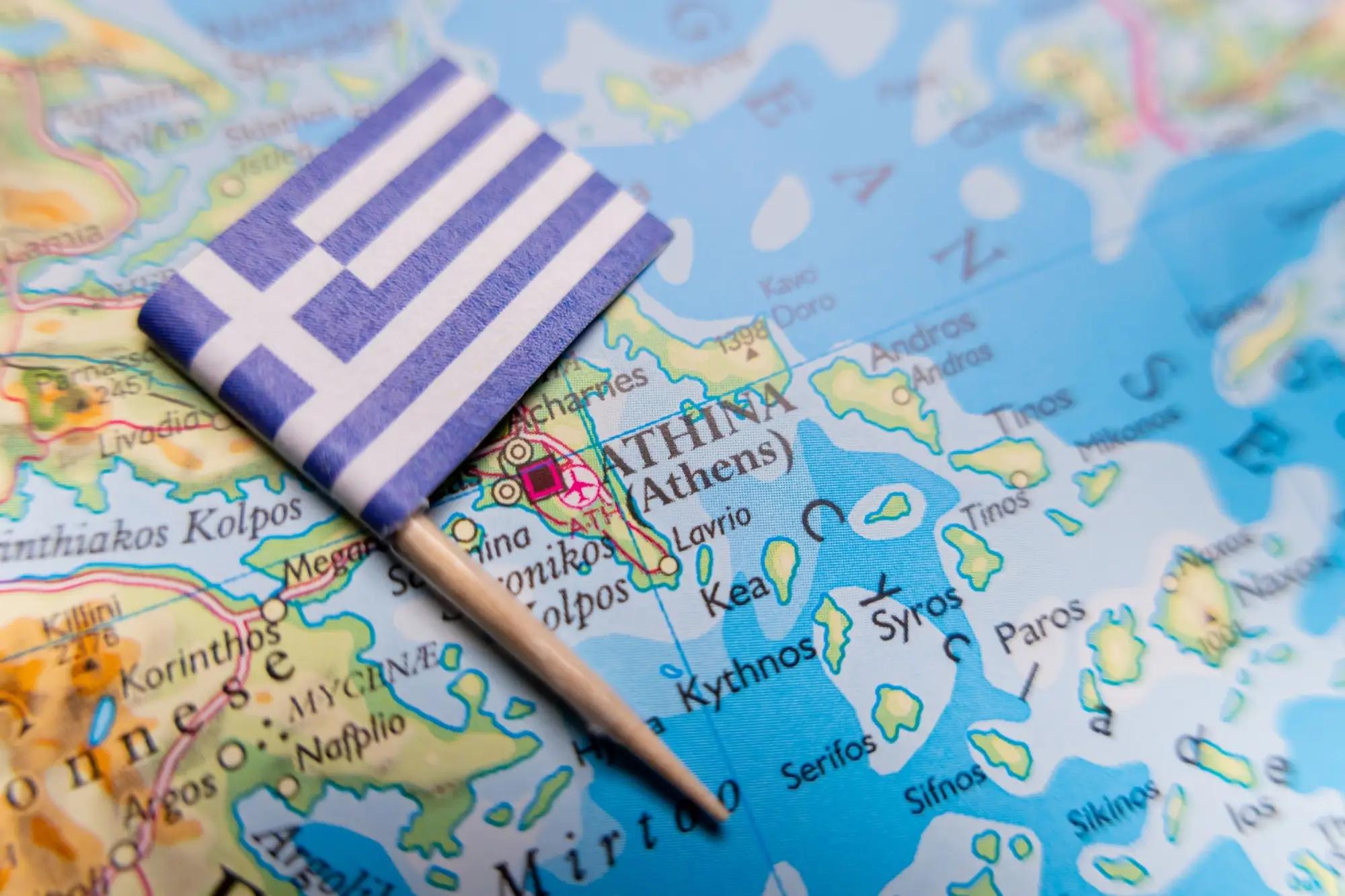 Řecká vlajka na mapě