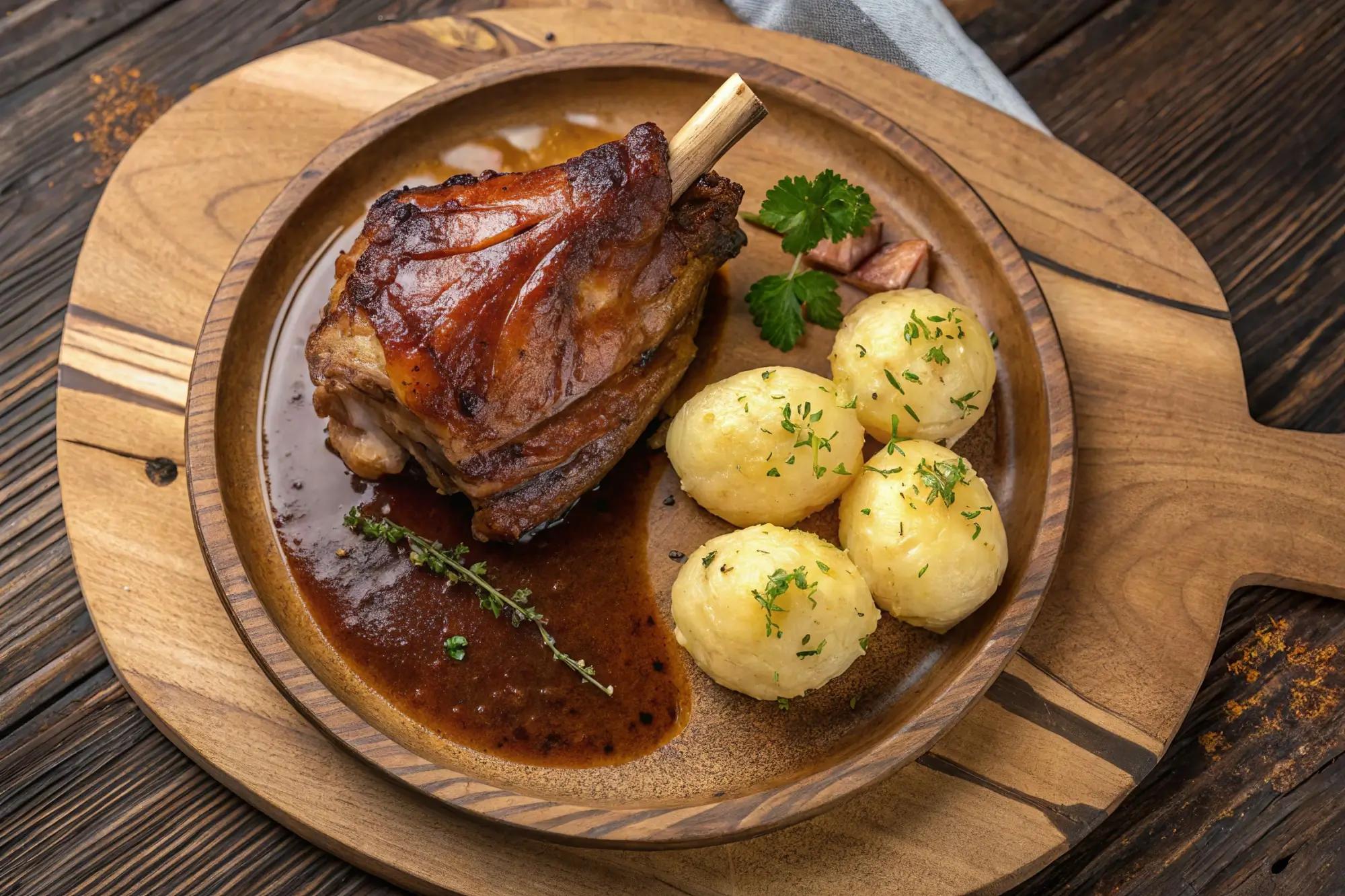 Pečené maso, bramborový knedlík a omáčka