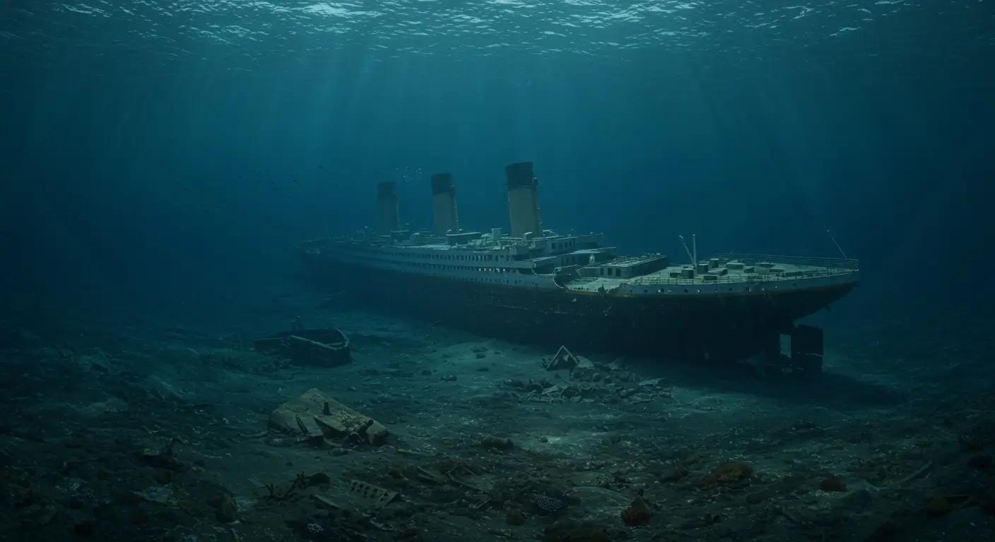 Vizualizace, jak by mohl vrak Titanicu vypadat, kdyby zůstal v celku. 