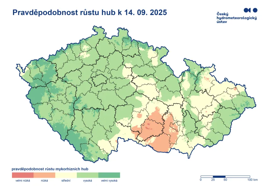 mapa pravděpodobnosti růstu hub