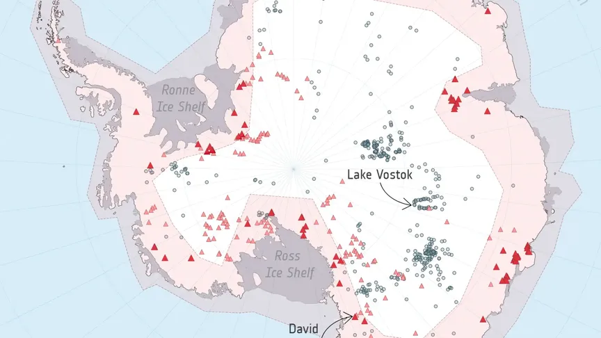 Mapa subglaciálních jezer v Antarktidě