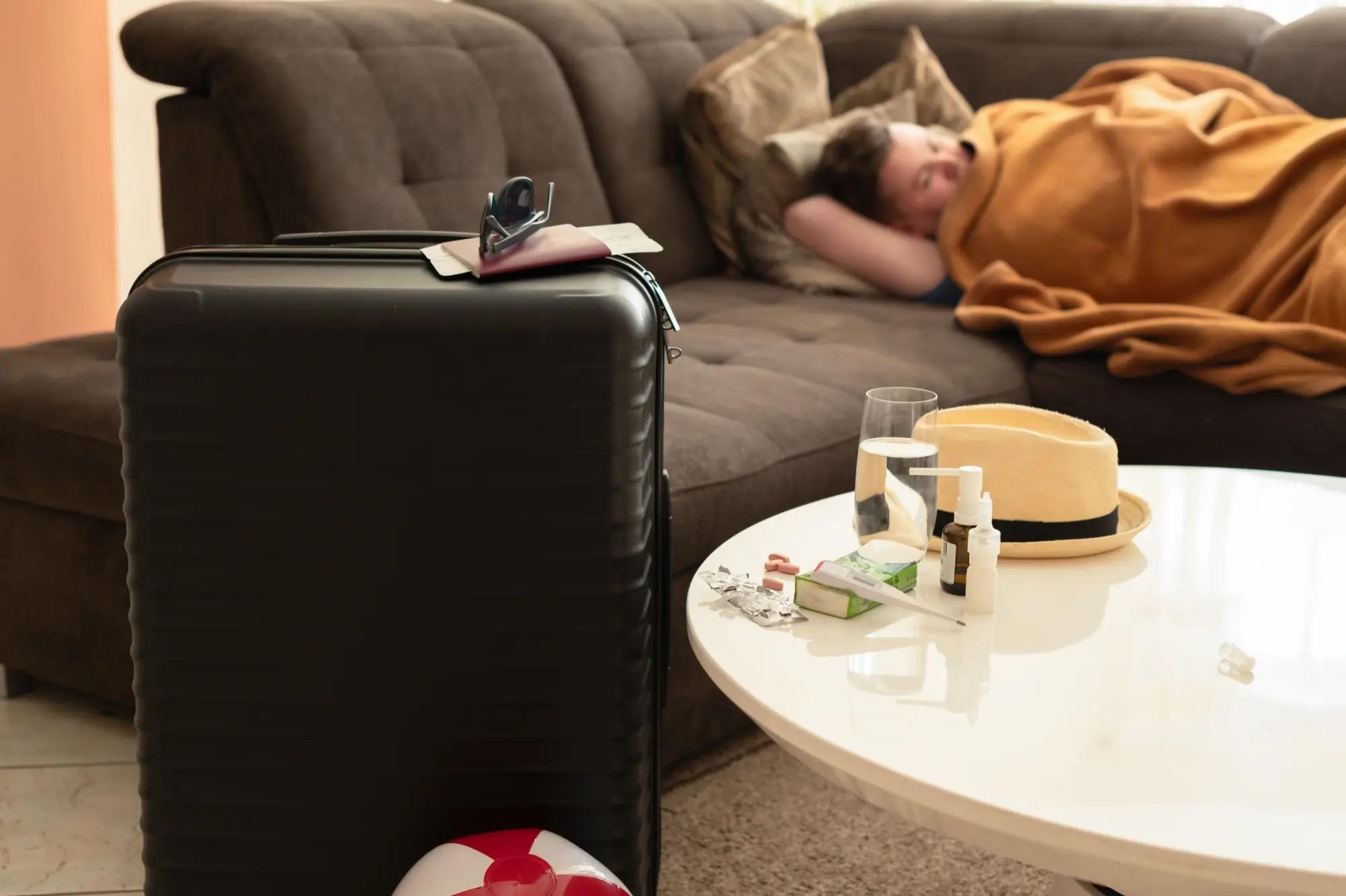 Žena leží nemocná na gauči