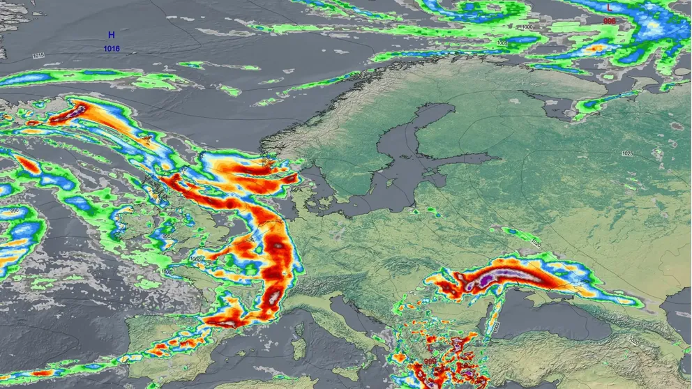 Meteoradar ukazuje bouřku nad Evropou
