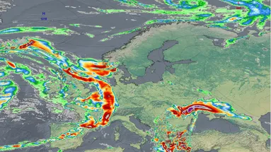 Meteoradar ukazuje bouřku nad Evropou