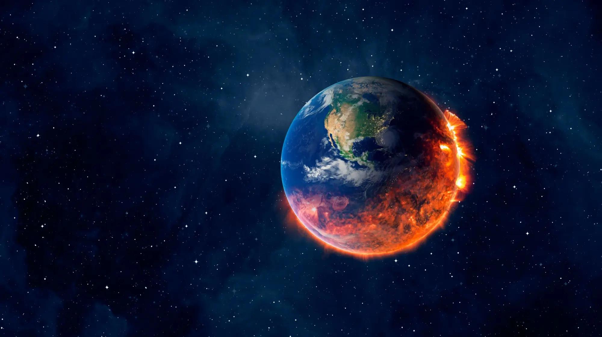 Pohled na planetu, která z poloviny hoří