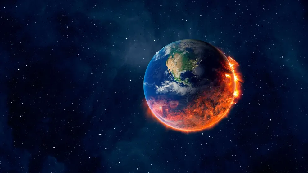 Pohled na planetu, která z poloviny hoří